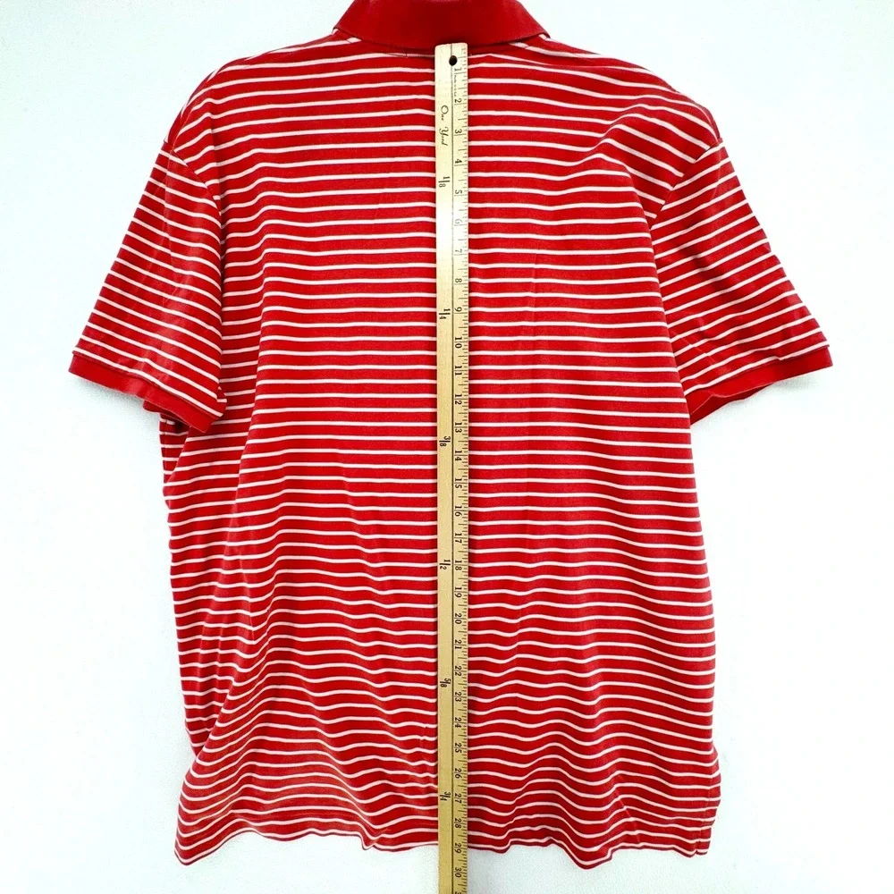 Polo Ralph Lauren Shirt Mens XL Orange Red White Striped Preppy Golf Casual Tee